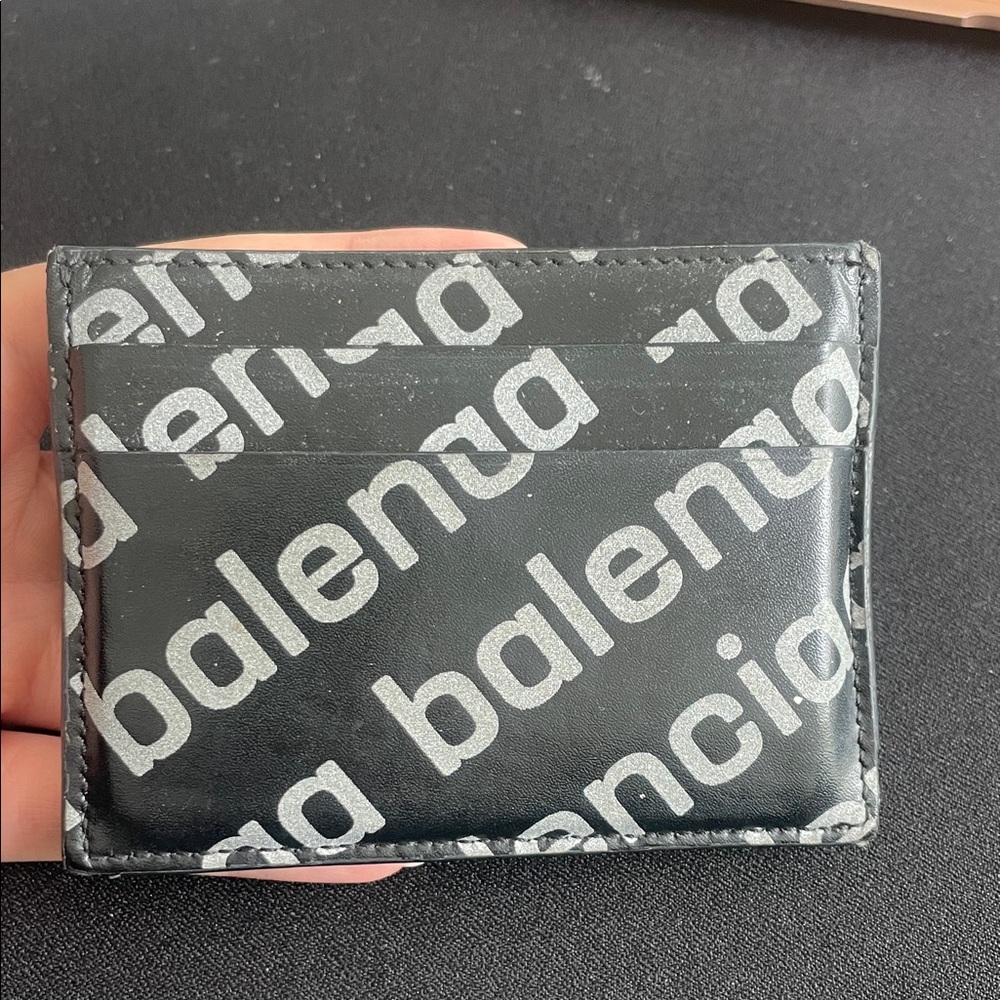 Balenciaga Black and Gray Logo Card Holder
